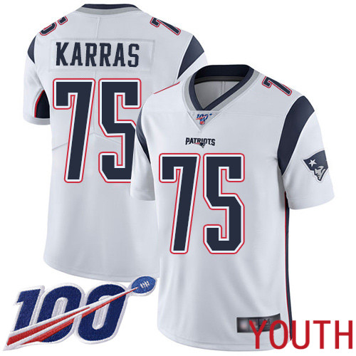 New England Patriots Football #75 Vapor Untouchable 100th Season Limited White Youth Ted Karras Road NFL Jersey->youth nfl jersey->Youth Jersey